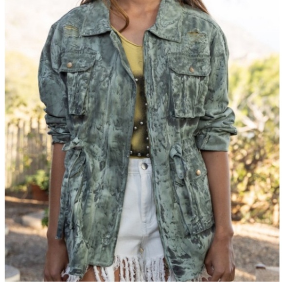 🆕 POL - Distressed Denim - Safari - Utility Jacket - Pale Sage - 100% COTTON - Picture 4 of 10